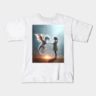 Magical Friendship: When a Baby White Dragon Gives Hands to a Little Girl Kids T-Shirt